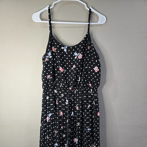 Elle Tank Dress, Elastic waist, polka dot w/flower print, Adjustable straps, Lg - Picture 2 of 9